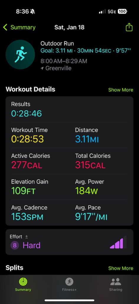 post-race apple fitness stats - workout details