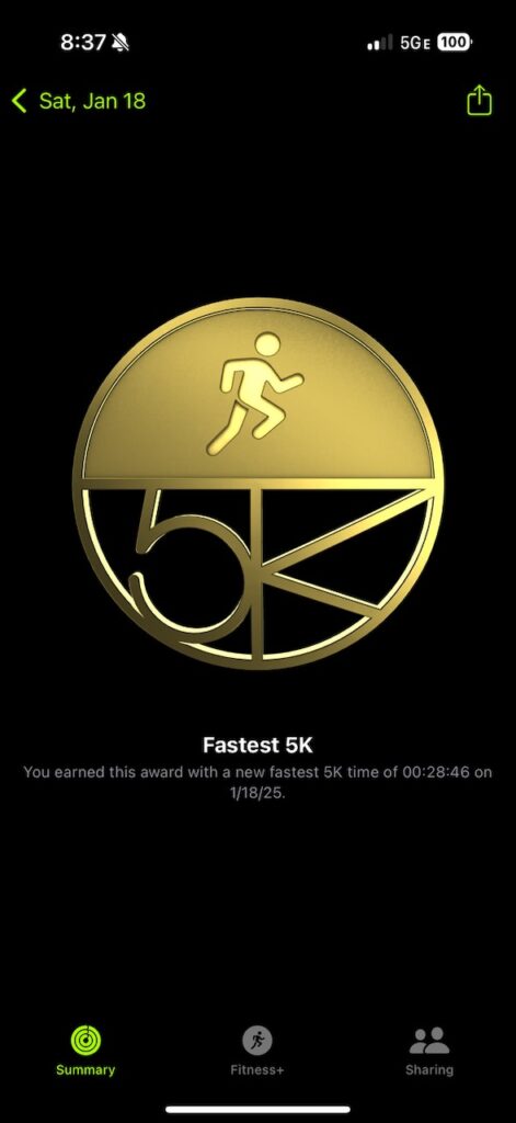 post-race apple fitness award - faster 5K